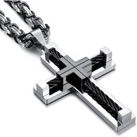 FLORIDECO Stainless Steel Large Cross Chain Silver/Gold/Black Cross Pendant Byzantine Chain Necklace Cross Necklace for Men ,...