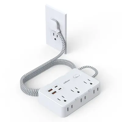 Extension Cord 5 Ft, Flat Plug Power Strip with 6 Outlets with 4 USB Ports(2 USB C), Multi Outlet Wall Plug for Dorm Room Es...