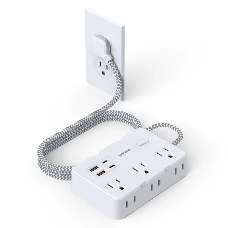 Extension Cord 5 Ft, Flat Plug Power Strip with 6 Outlets with 4 USB Ports(2 USB C),  Multi Outlet Wall Plug for Dorm Room Es...