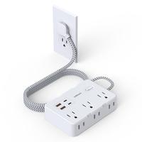 Extension Cord 5 Ft, Flat Plug Power Strip with 6 Outlets with 4 USB Ports(2 USB C),  Multi Outlet Wall Plug for Dorm Room Es...