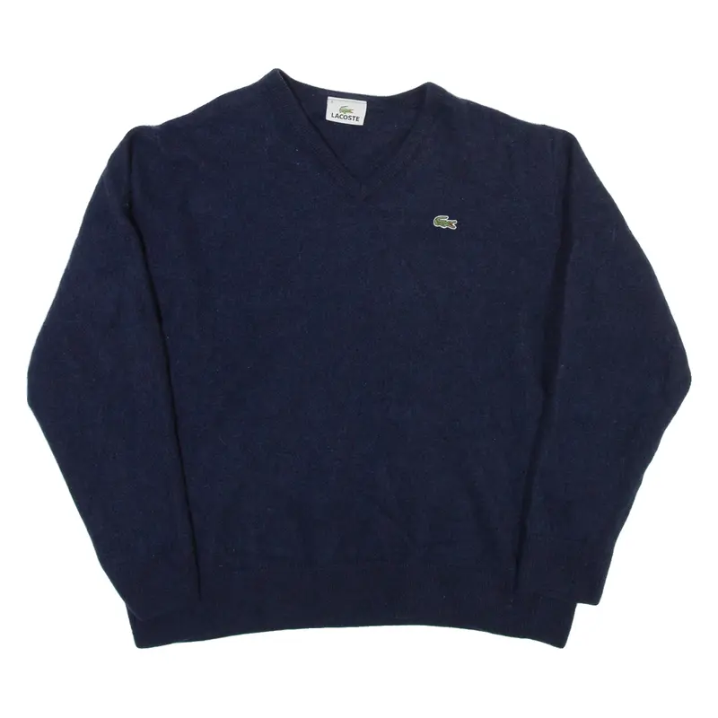 LACOSTE Boys Jumper Blue V-Neck Tight Knit 2XL