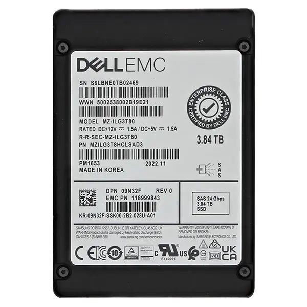 Dell 09N32F | 3.84TB 2.5-inch 24GB/s SAS Triple-Level Cell Read-Intensive ISE Hot-Pluggable Solid State Drive for PowerEdge G...