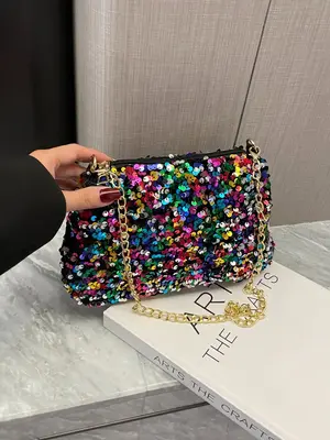 Fashionable Sequin Decorated Shoulder Bag, Casual Versatile Zipper Shoulder Bag for Women, Trendy All-match Bag for Daily Lif...