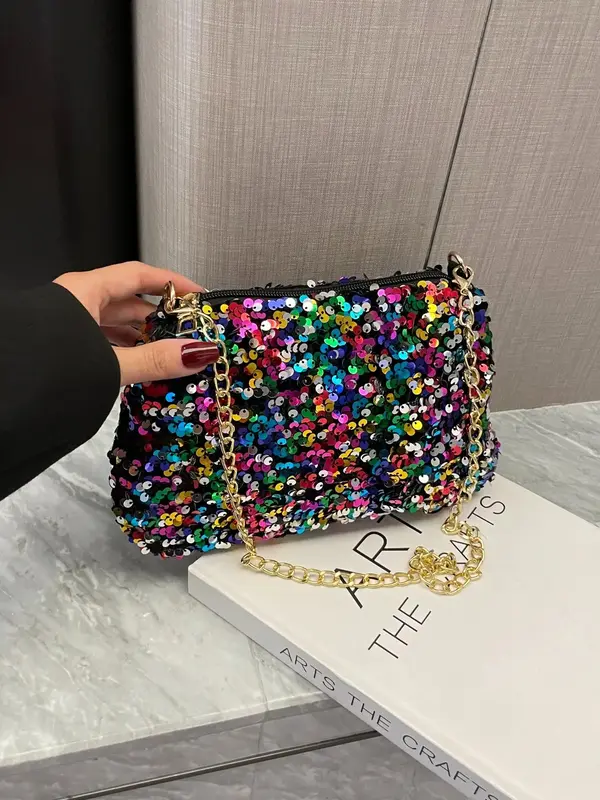 Fashionable Sequin Decorated Shoulder Bag, Casual Versatile Zipper Shoulder Bag for Women, Trendy All-match Bag for Daily Lif...
