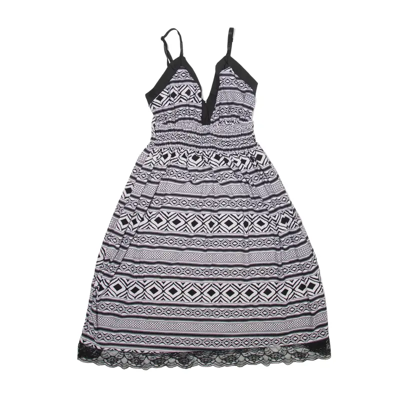 THALASSA Y2K Mini Dress White Crazy Pattern Sleeveless Short Womens UK 4