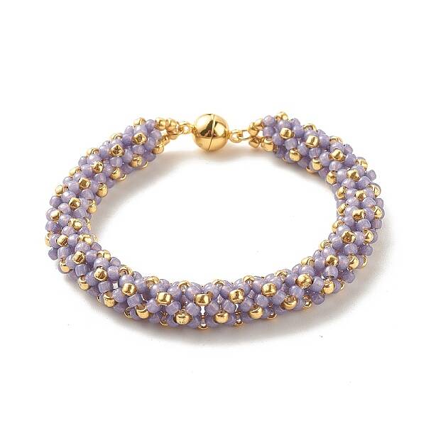 Glass Seed Beaded Bracelet with Brass Magnetic Clasp
