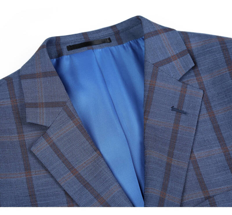 Blue Windowpane Plaid Classic Fit Men's Suit - Two Button Stretch