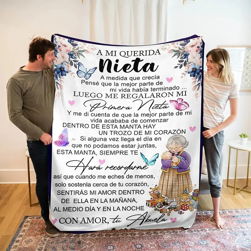 Letter & Floral Pattern Blanket, Soft Warm Throw Blanket, Air-conditioning Quilt for Home Couch Bed Sofa Office School