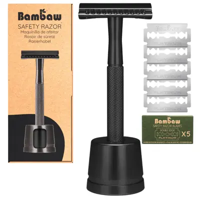 Bambaw Safety Razor with Black Stand