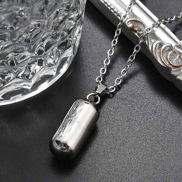 304 Stainless Steel capsule Shaped Perfume Bottle Necklaces