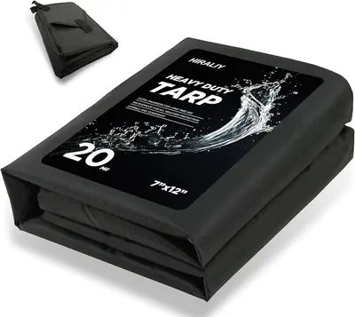 HIRALIY 20 Mil Tarp, Tarps Heavy Duty Waterproof, Black Tarpaulin with Reinforced Webbing Loops, Multi-Purpose Large Oxford C...