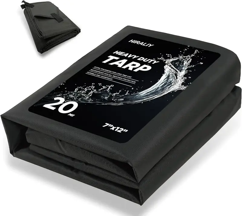 HIRALIY 20 Mil Tarp, Tarps Heavy Duty Waterproof, Black Tarpaulin with Reinforced Webbing Loops, Multi-Purpose Large Oxford C...