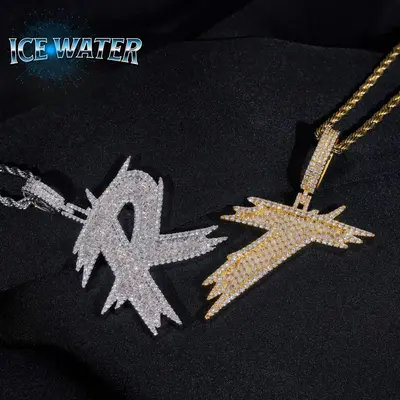ICE WATER [Buy One Get Free Necklace] Spinelike Letter Alphbet zirconia Pendant For DIY Hip Hop Couple Jewelry Accessories Je...