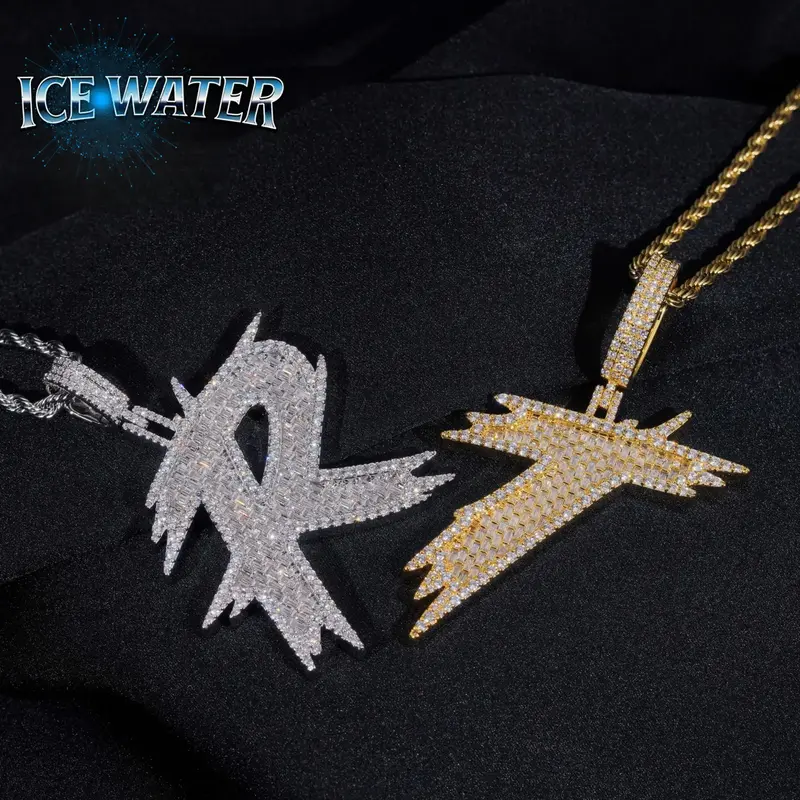 ICE WATER [Buy One Get Free Necklace] Spinelike Letter Alphbet zirconia Pendant For DIY Hip Hop Couple Jewelry Accessories Je...