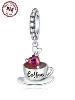 S925 Sterling Silver Coffee Cup Charm Pendant, Coffee Cup Design Pendant for DIY Bracelet & Necklace, Fashion Jewelry Accesso...