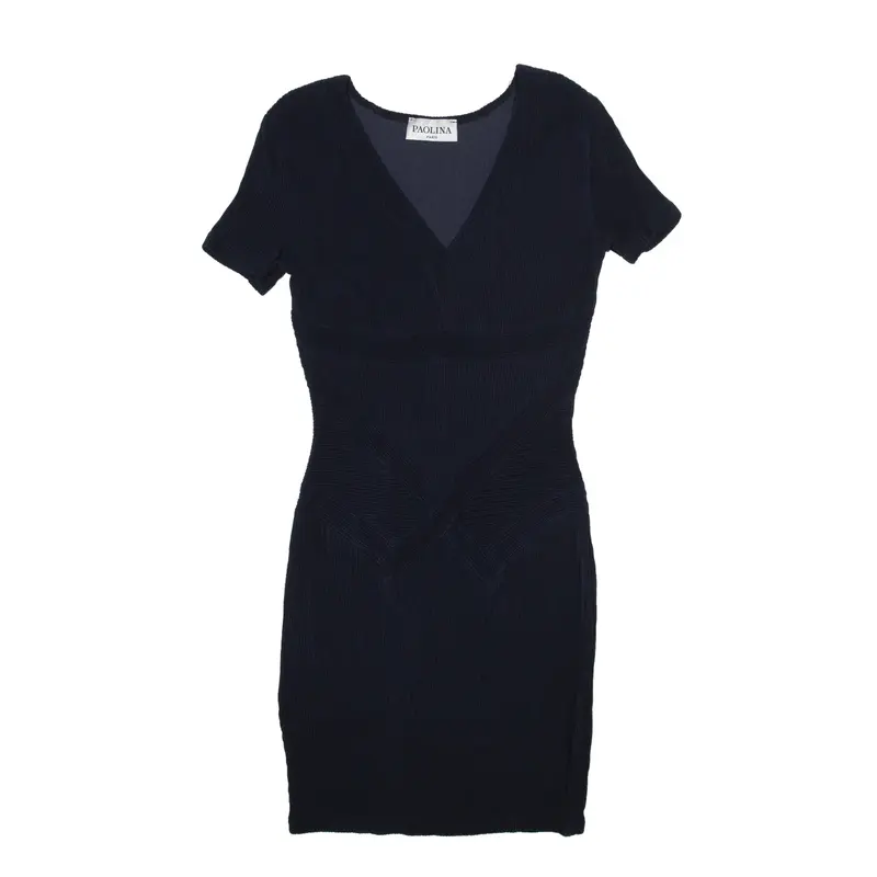 PAOLINA Paris Y2K Pleated Mini Dress Blue Short Sleeve Short Womens UK 8