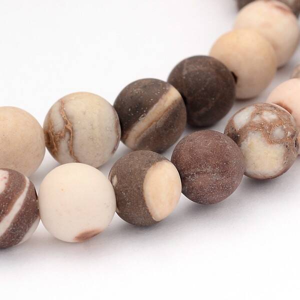 Frosted Round Natural Zebra Jasper Beads