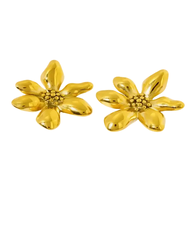 18K Gold Stud Earrings - Flower