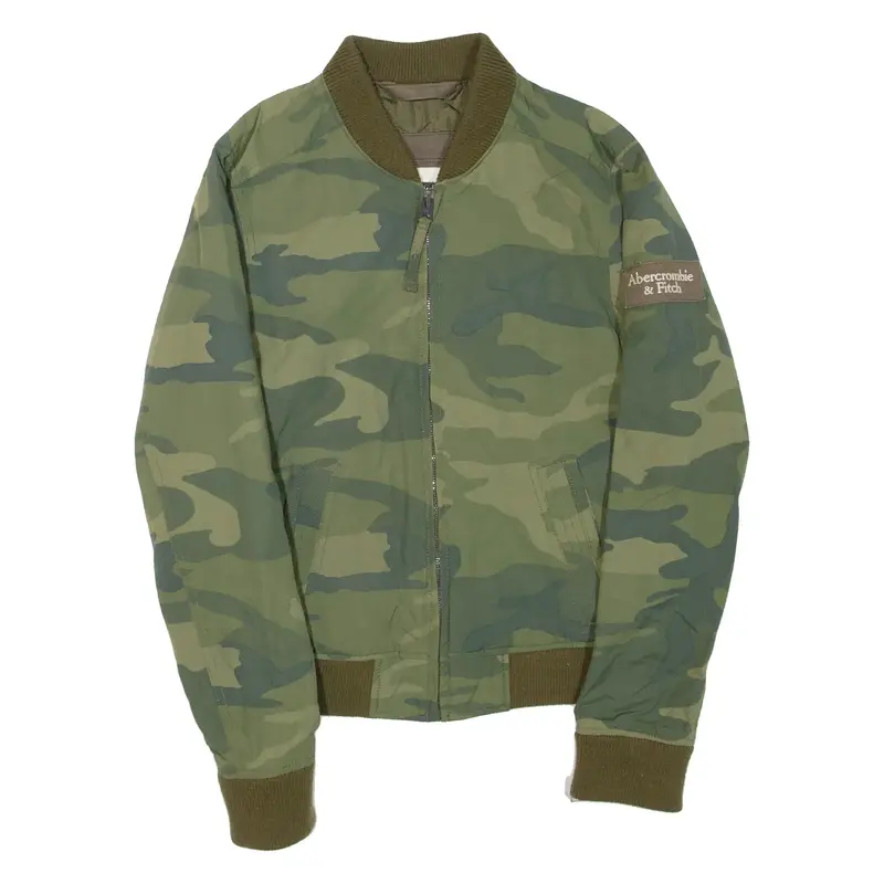 ABERCROMBIE & FITCH Mens Bomber Jacket Green Nylon Camouflage S