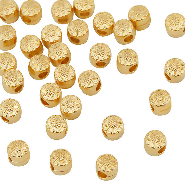 Beebeecraft 100Pcs 18K Gold Plated 4mm Spacer Beads Cube Column Barrel Flower Spacers Loose Beads for Jewelry Necklace Earrin...