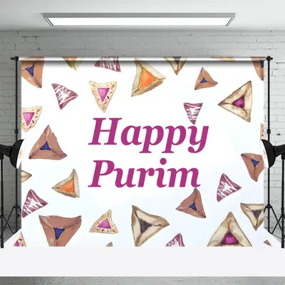 Hamantashen Cookies Happy Purim Party Backdrop - Aperturee