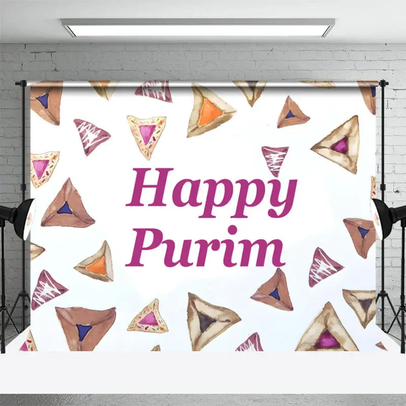 Hamantashen Cookies Happy Purim Party Backdrop - Aperturee