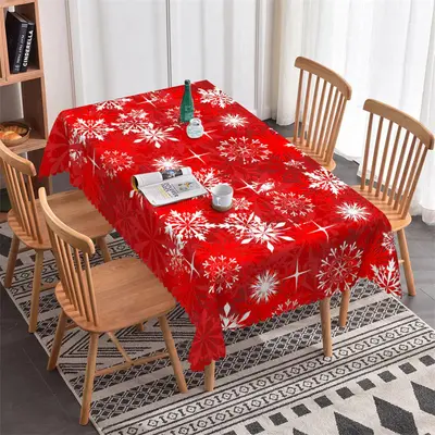 Red White Snowflake Christmas Pattern Tablecloth - Aperturee