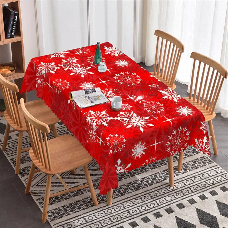 Red White Snowflake Christmas Pattern Tablecloth - Aperturee