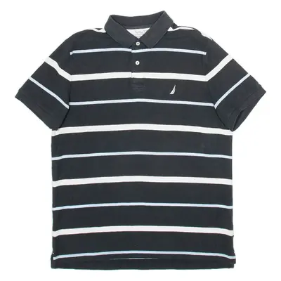 NAUTICA Mens Polo Shirt Black Striped Short Sleeve L