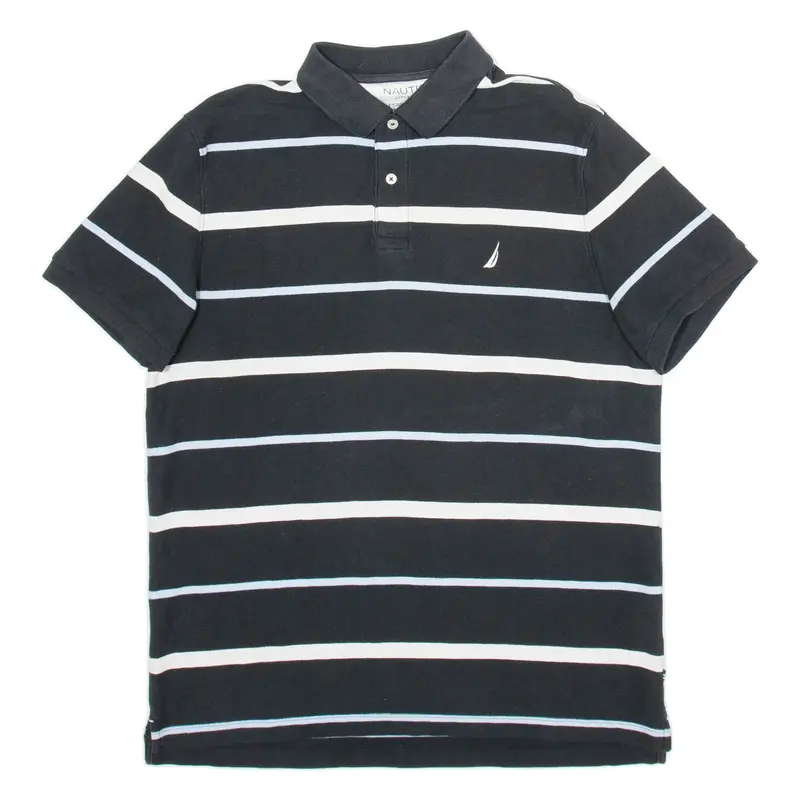 NAUTICA Mens Polo Shirt Black Striped Short Sleeve L