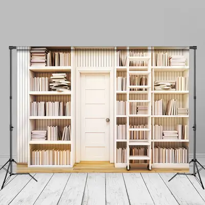 Study Room White Bookshelves Back To School Backdrop - Aperturee
