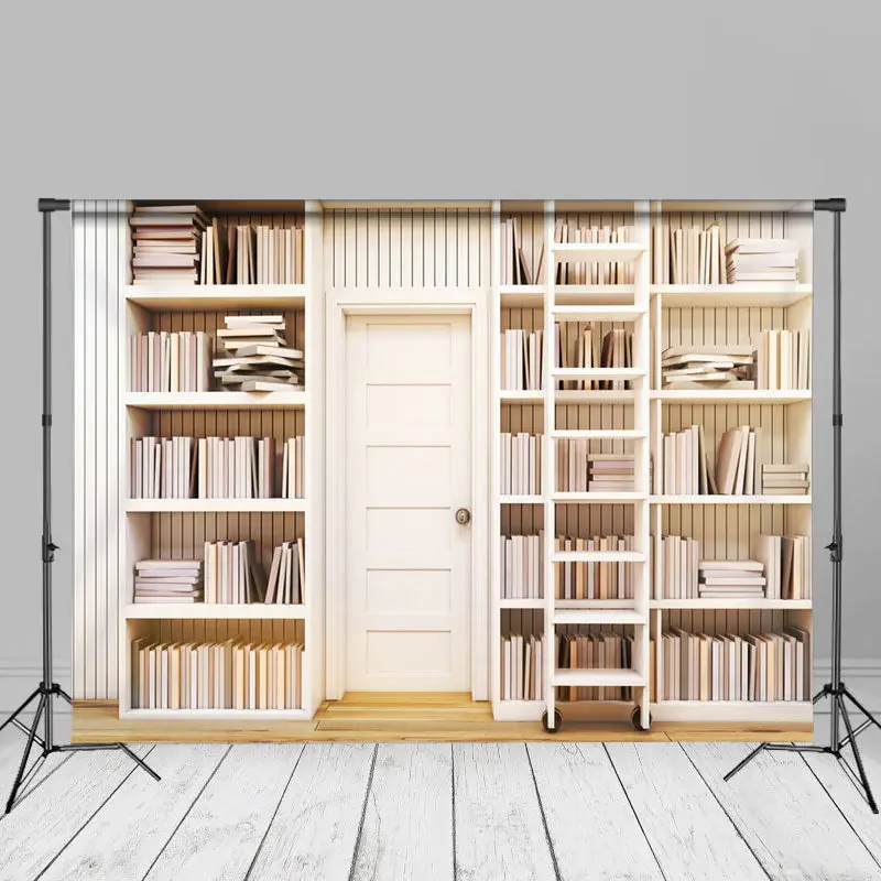Study Room White Bookshelves Back To School Backdrop - Aperturee