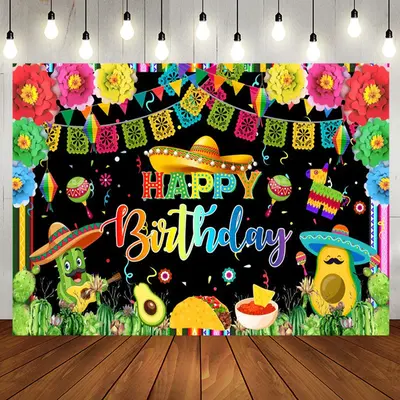 Mexican Fiesta Colorful Floral Cact Birthday Backdrop - Aperturee