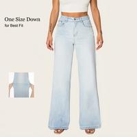 【Plus Size】CANANA Women High Rise Stretch Wide Leg Jeans-Light | Flared Fashion Casual Denim Pant - Y2k 90s Style - Stree...