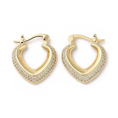 Heart Brass Cubic Zirconia Hoop Earrings