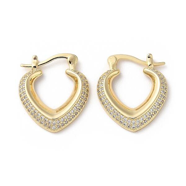 Heart Brass Cubic Zirconia Hoop Earrings