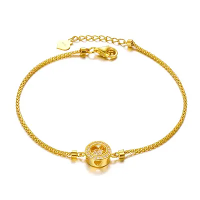 18K Gold Cubic Zirconia Circle & Heart Charm Bracelet