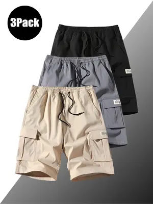 Men's Letter Patched Drawstring Waist Cargo Shorts, Regular Fit Casual Pocket Shorts for Summer, Men's Bottoms for Daily Wear