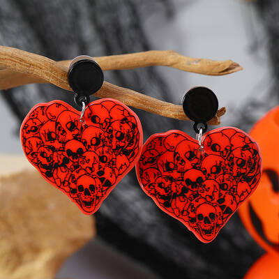 Acrylic Halloween DIY Heart Skull Flame Stud Earrings Collection
