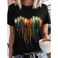 Women's Plus Size Casual T-Shirt with Heart Print - Crew Neck, Short Sleeve, Stretchy , Machine Washable