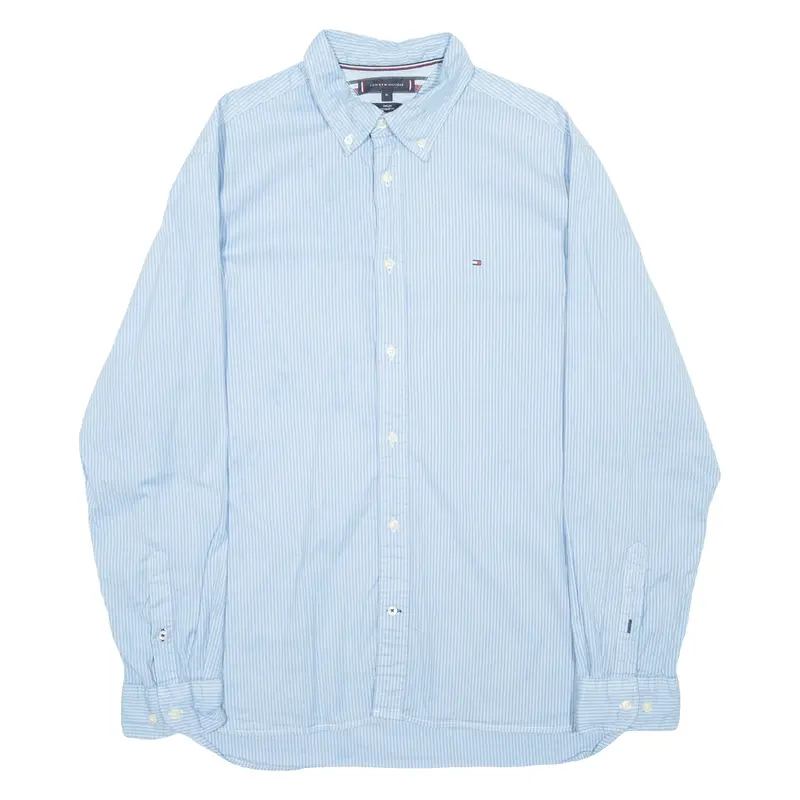 TOMMY HILFIGER Mens Shirt Blue Striped Long Sleeve XL