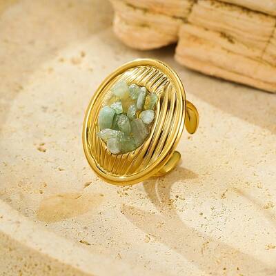 Natural Green Aventurine Chip Finger Rings for Women
