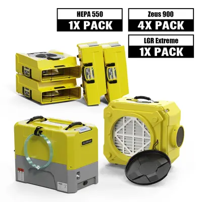 AlorAir® Combo Pack for Water Damage Restoration, 1 x Storm LGR Extreme Commercial Dehumidifier, 4 x Zeus 900 Air Movers, 1 ...