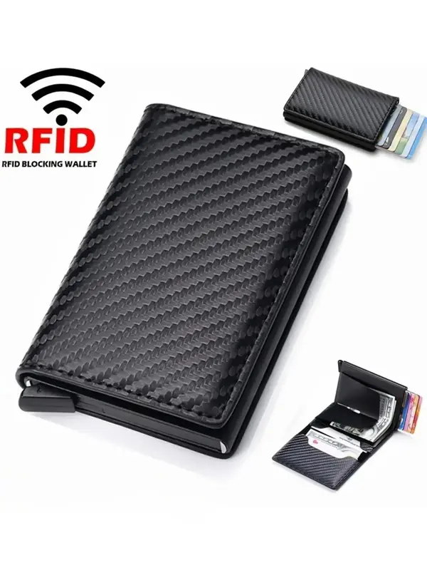 Men's Simple Plain Pu Leather Card Holder, Purse Trends 2024 Multi-functional Anti-rfid Blocking Id Credit Card Holder