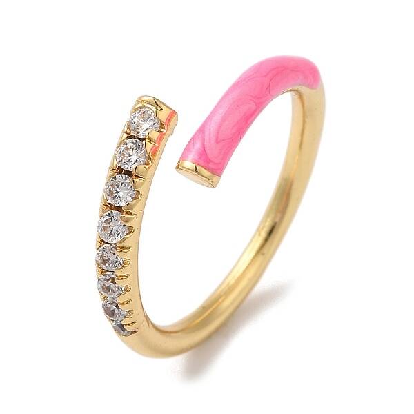 Rack Plating Brass Cubic Zirconia Open Cuff Rings for Women