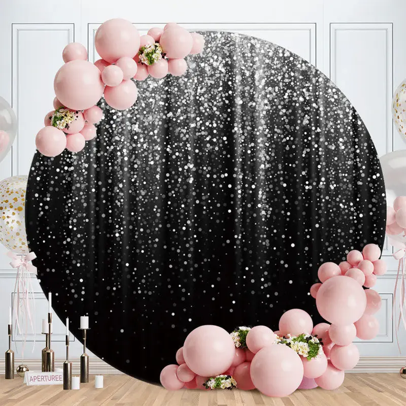 Aperturee Glitter Silvery Round Black Happy Birthday Backdrop | Photo Backdrop For Grad Party | Grad Photo Backdrop | Persona...