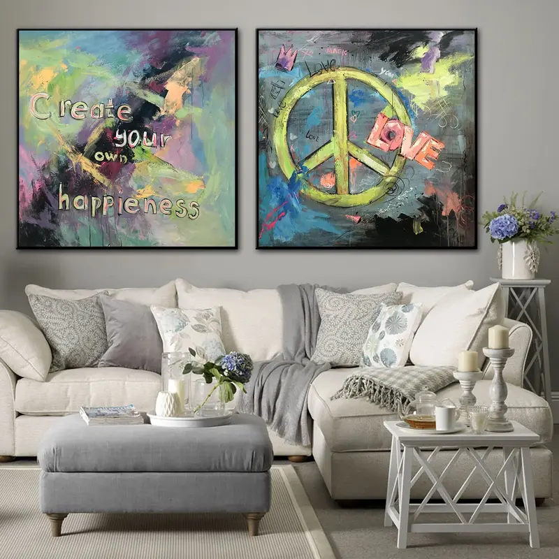 Abstract Colorful Set Of 2 Paintings On Canvas Original Hipster Fine Art Modern Diptych Paintings Contemporary Art | HIPSTER ...