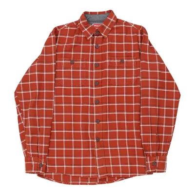 Wrangler Checked Flannel Shirt - Small Orange Cotton