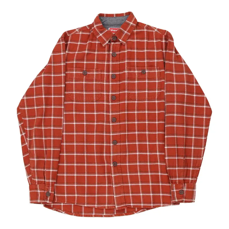 Wrangler Checked Flannel Shirt - Small Orange Cotton