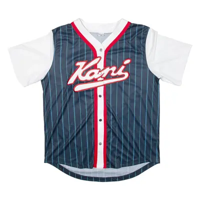 KARL KANI Striped Mens Jersey Blue USA Button Neck 2XL